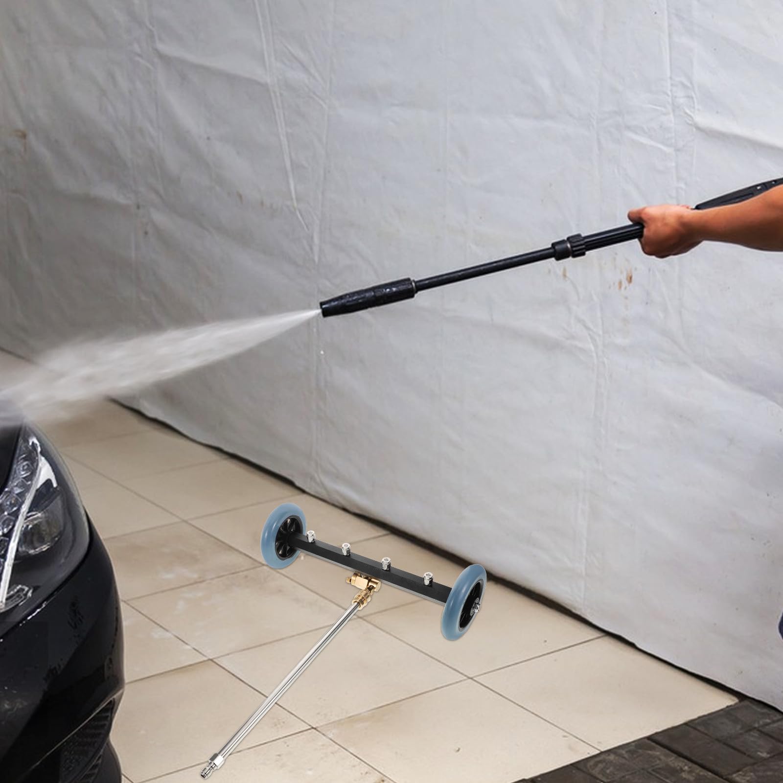 SUPVOX Limpiador de Chasis para Hidrolavadora con Varilla de Extensión de Acero Inoxidable y Plástico, Alta Eficiencia para Limpieza Debajo del Coche