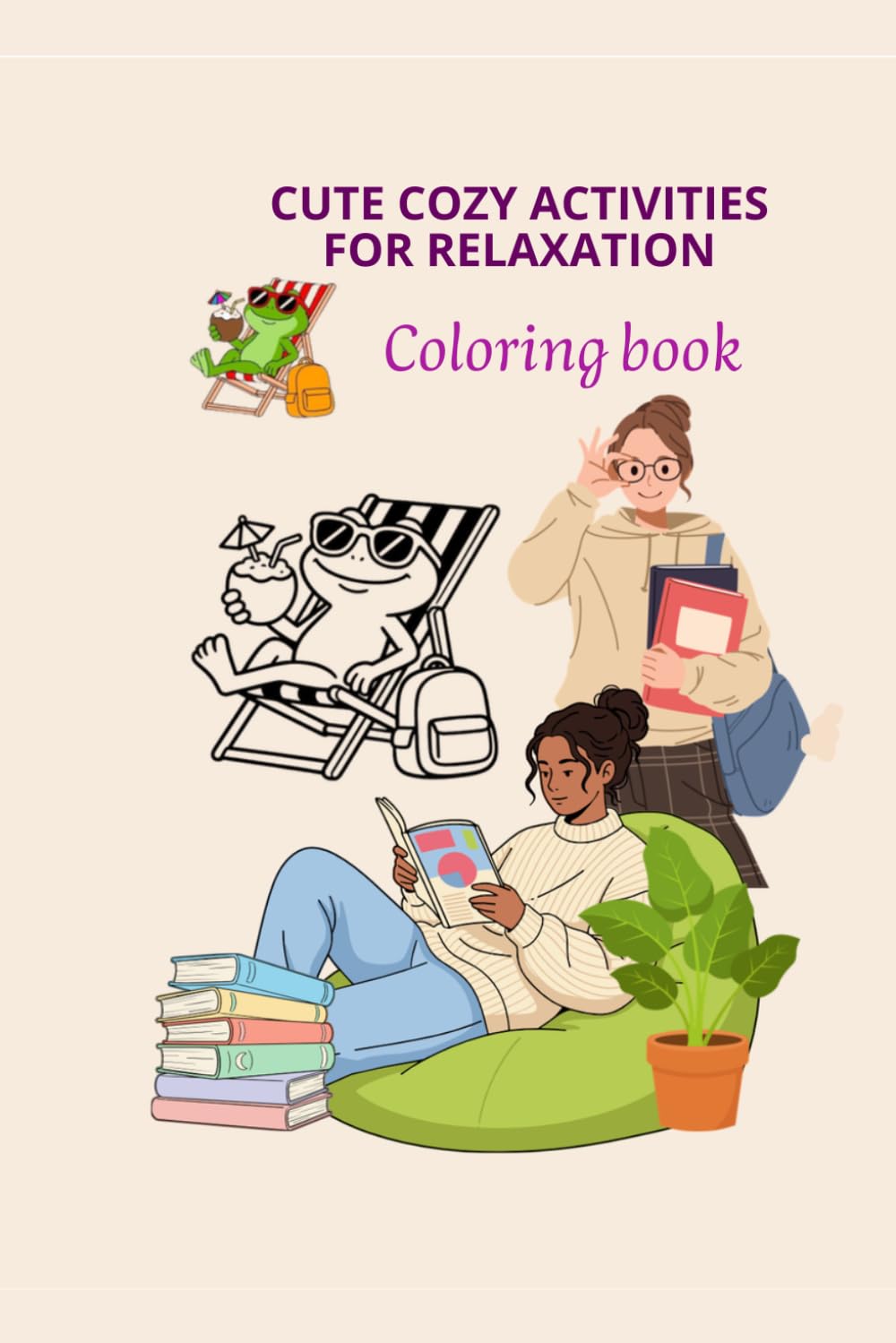 Coloring book: cute cozy activities for relaxation