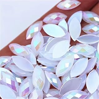 100 Pcs 15x7mm AB Colorful Jewels Gems Rhinestones for Crafts, Horse Eye Flatback Acrylic Gemstone for Halloween Party Decorations Clothing Wedding Dress DIY Crafting Accessories(16 Jelly White AB)