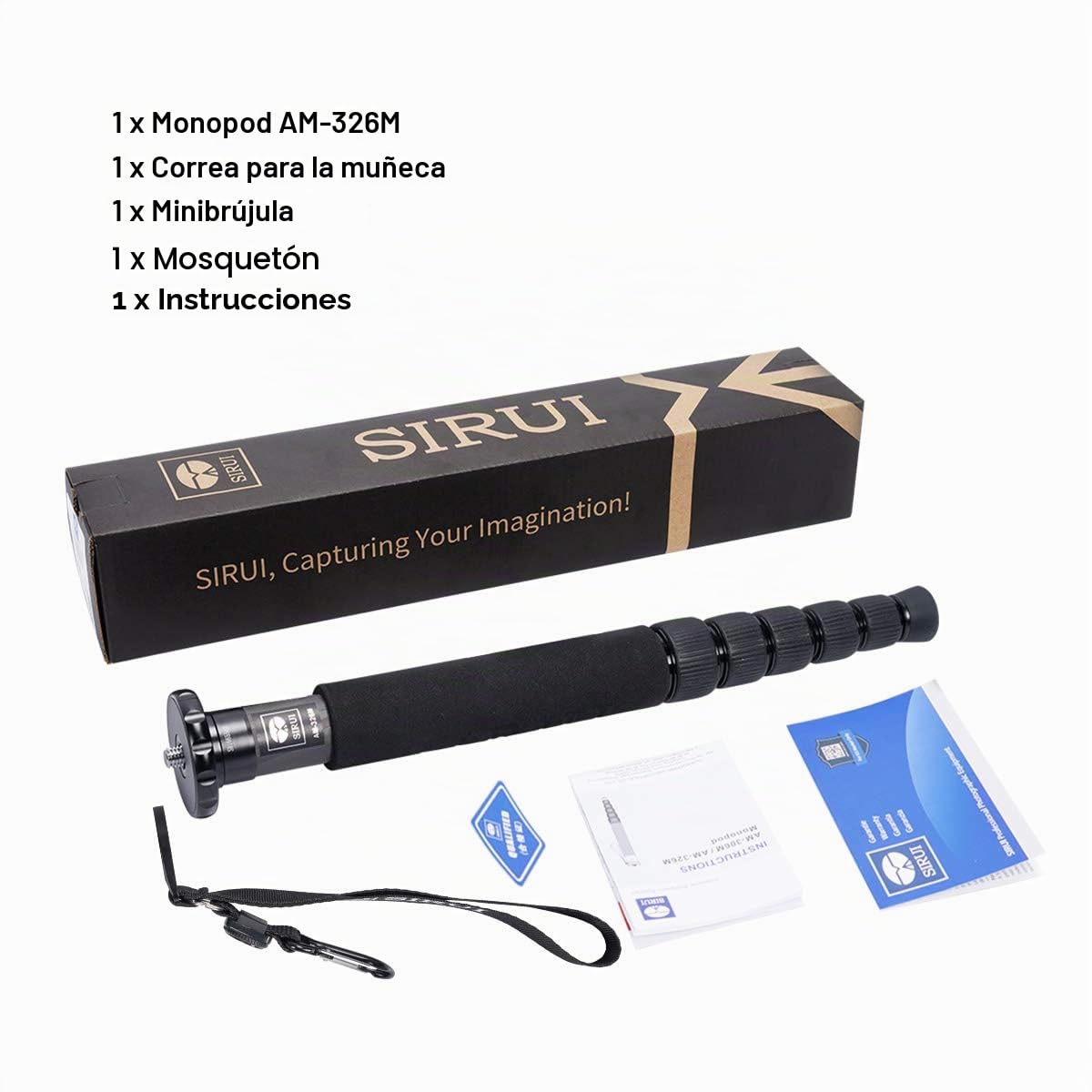 SIRUI AM-326M Monopié para Cámara, 156cm Monopié de Fotografía Profesional de 6 Secciones, Monopié de Carbono Portátil para Cámara, DSLR, Monopié de Viaje Ligero, Carga Máxima 10kg