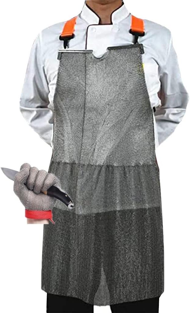 Heavy Duty Mesh Cut Resistant Apron with Cut Resistant Gloves Slaughterhouse, Glassworks, Safety Work Apron (Color : Gloves-XL, Size : 55x60cm)