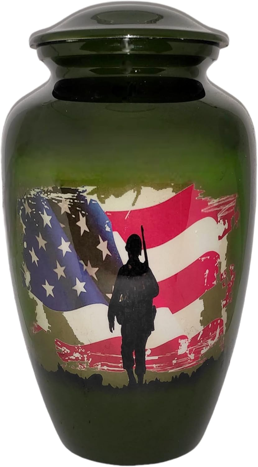 -American Flag Patriotic Urn for Human Ashes, Adult 200 Cubic Inches, Urns for Ashes - Tribute to Soldier