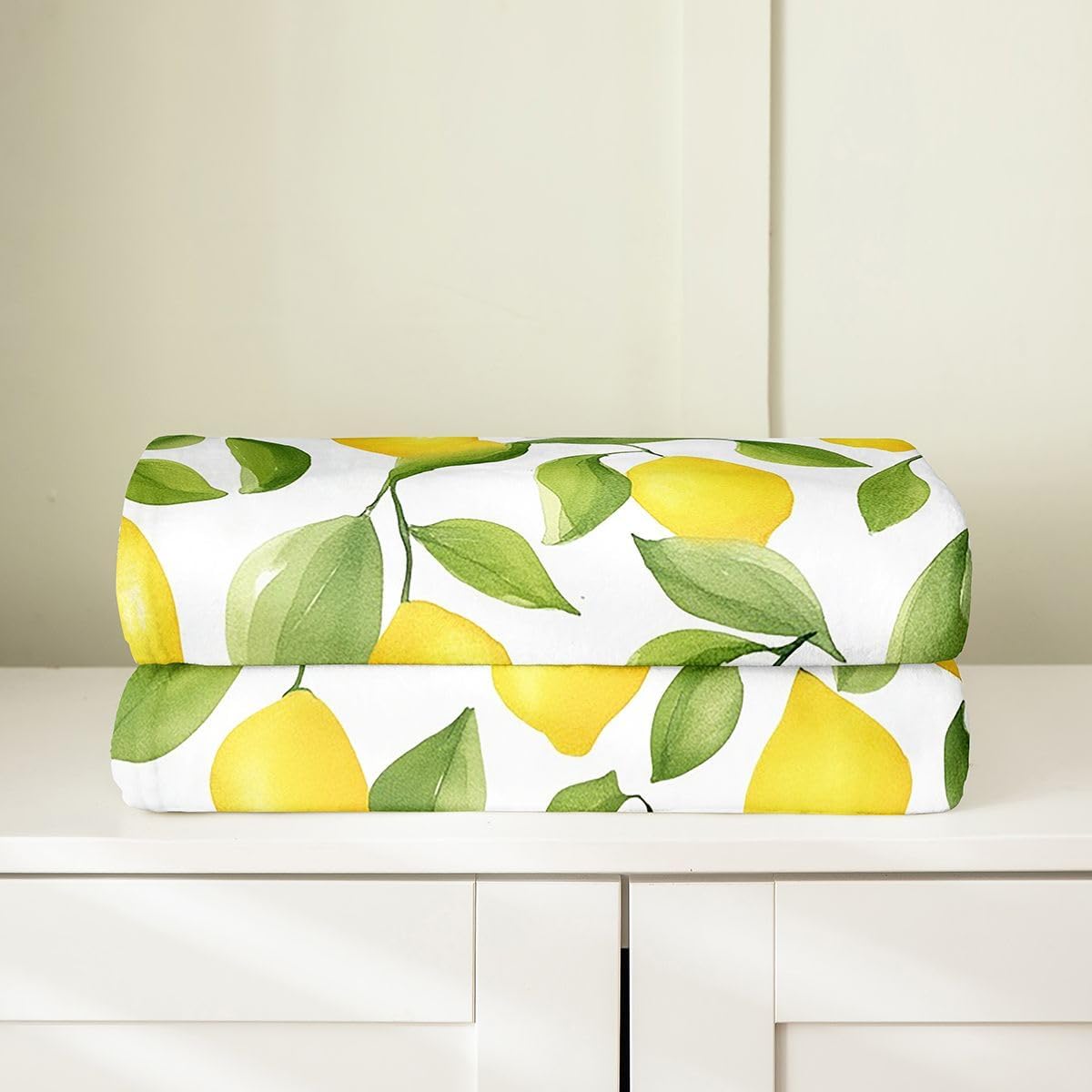 Erosebridal Lemon Throw Blanket Queen 90x90 inch,Hawaii Summer Tropical Fruit Fleece Blanket for Girls Kids,Botanical Green Leaves Flannel Blanket Warm,Farmhouse Yellow Lemons Bed Blanket Lightweight