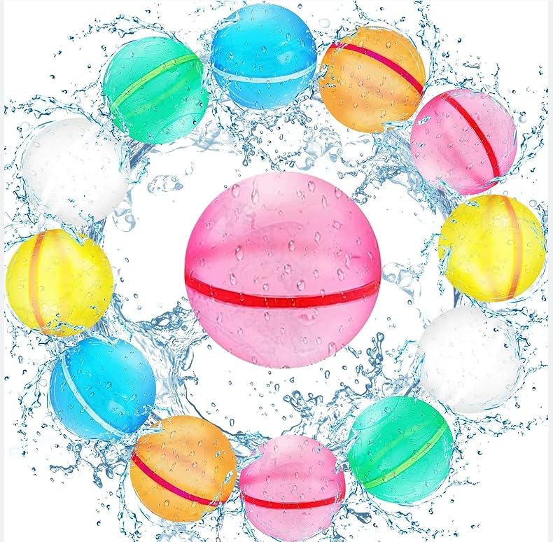 12 Pcs Reusable Water Balloons, Easy Quick Fill & Self-Sealing Water Bombs, Soft Silicone Water Splash Ball, Water Ball for Outdoor Games, Summer Toy