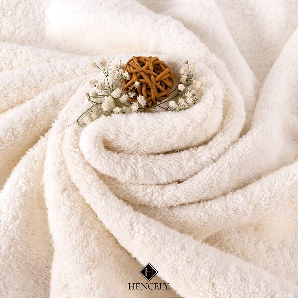 Hencely Premium Bath Towel Set of 4-28x58 Inches - High Absorbency, Quick Drying - 100% Soft Turkish Cotton Towels - Ideal for Home, Bathroom, Hotel, Spa, and Gym - Ivory