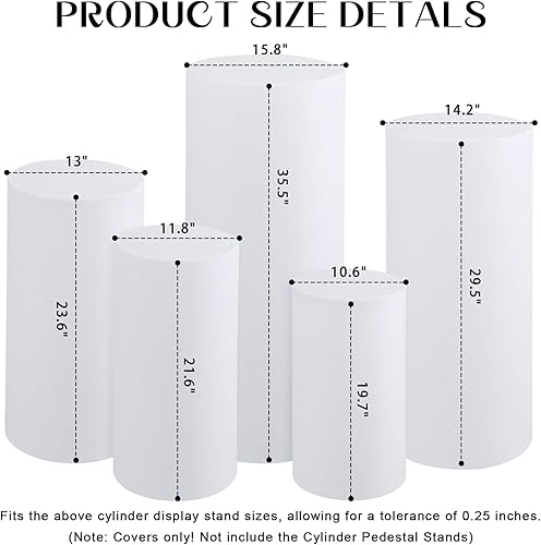 Miniatura 3 de tchrules Juego de 5 fundas de elastano para pedestal cilíndrico, fundas redondas para caja de exhibición de zócalo, fundas de elastano para fiestas