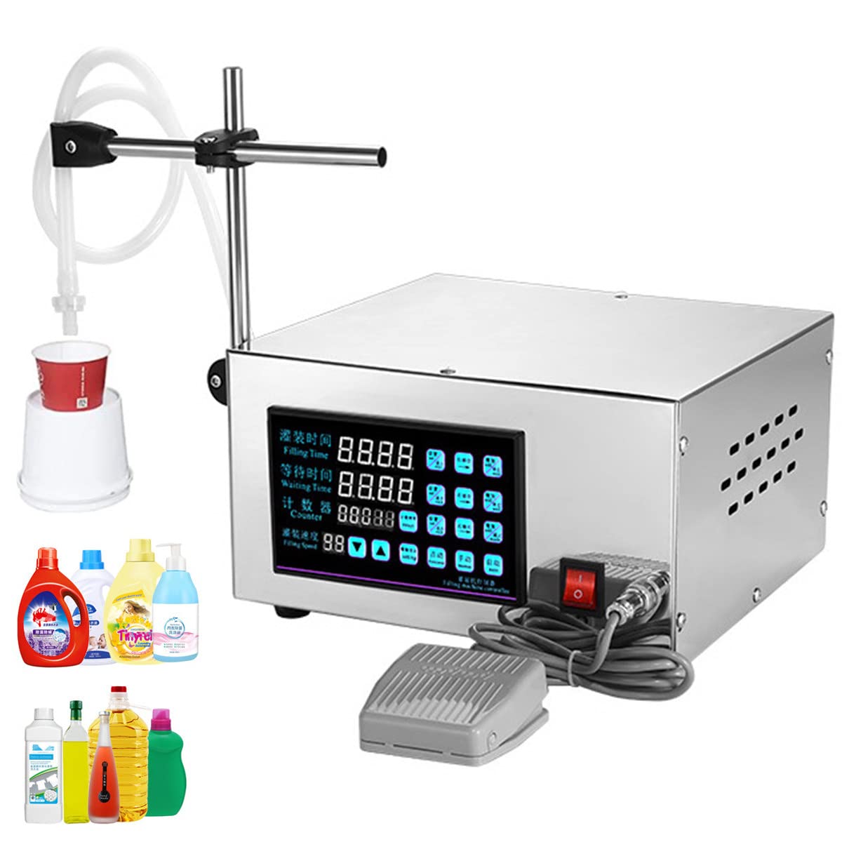 BLANKX Máquina de Llenado de Líquidos Automática 2.5L/min Llenadora de Botellas Cuantitativa con Pedal para Aceite Perfume Vino Bebidas,220V