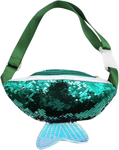JUMISEE Riñonera de lentejuelas brillantes para niños y niñas, bolsa de cintura holográfica con purpurina y cola de sirena, bolso cruzado, Verde