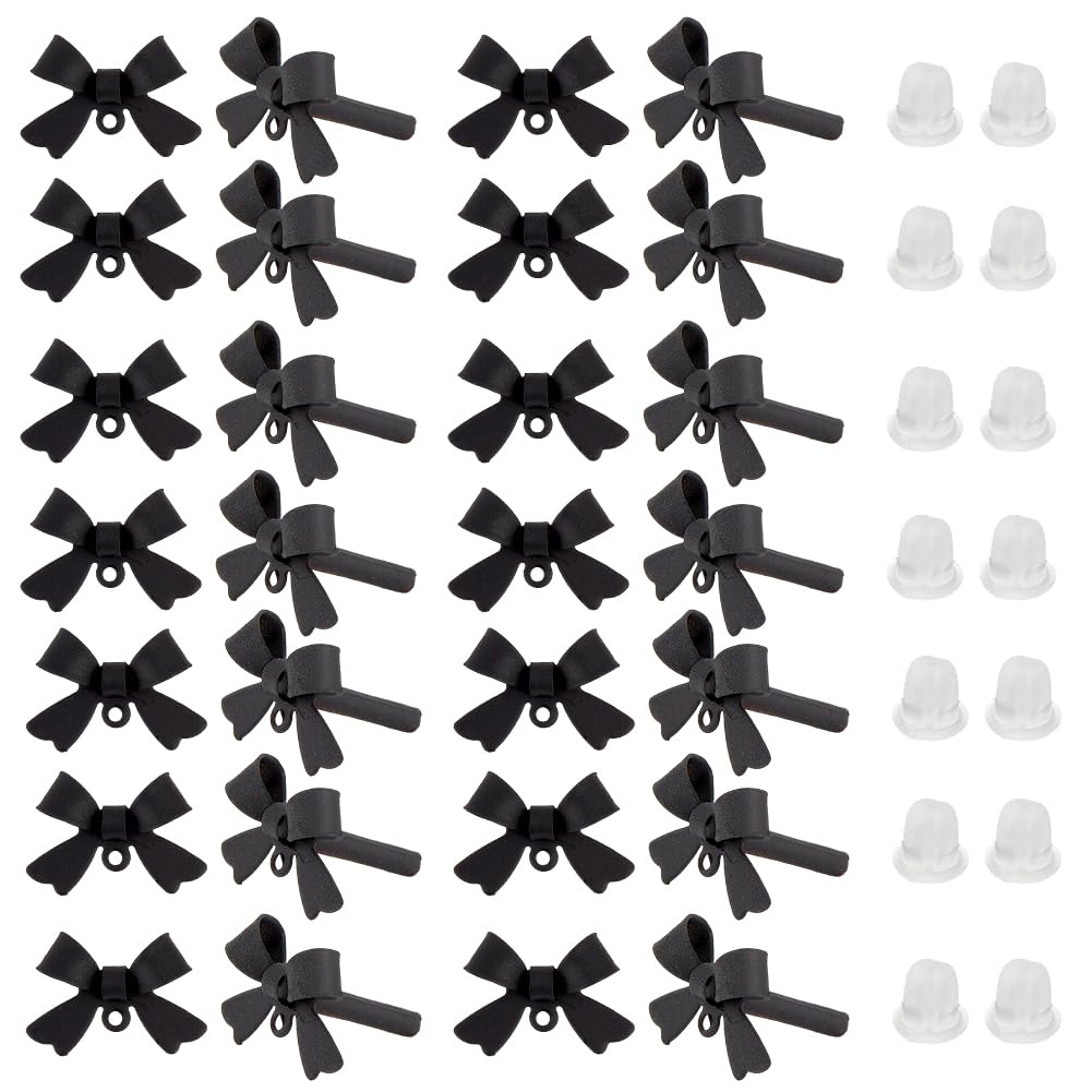 arricraft 50 Pcs Black Bow Earring Posts, Alloy Bowknot Earring Accessories with Loops & Stud Nuts for DIY Eardrop Crafts & Jewelry Making Supplies