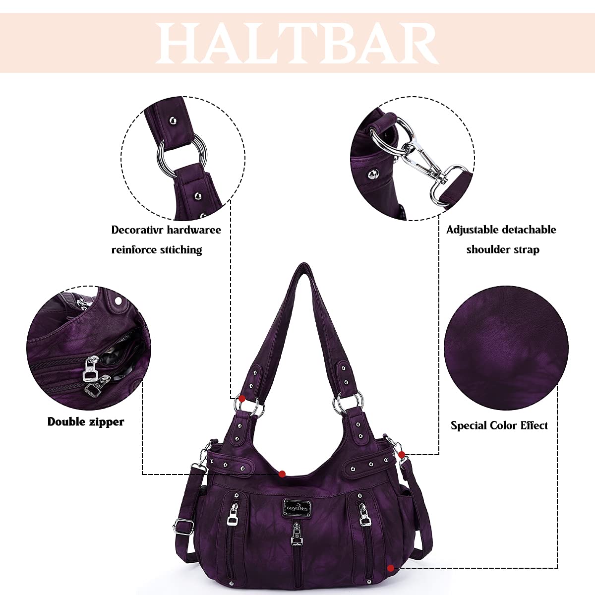 Angelkiss Duże torebki dla kobiet, sprane, sztuczna skóra, crossbody, hobo, na ramię