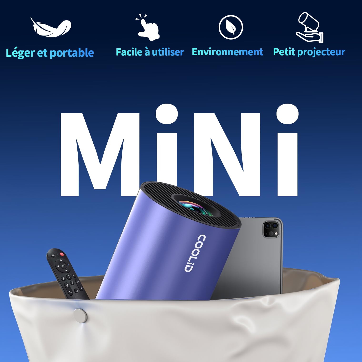 [Apps intégrées & 2026 Upgraded] Mini Vidéoprojecteur Supporte 4K 1080P avec 5G WiFi 6 Et BT 5.2 Le Projecteur Soutien Rotation 180° Portable Projecteur Video Applicable Laptop/HDMI/TV Stick,Violet