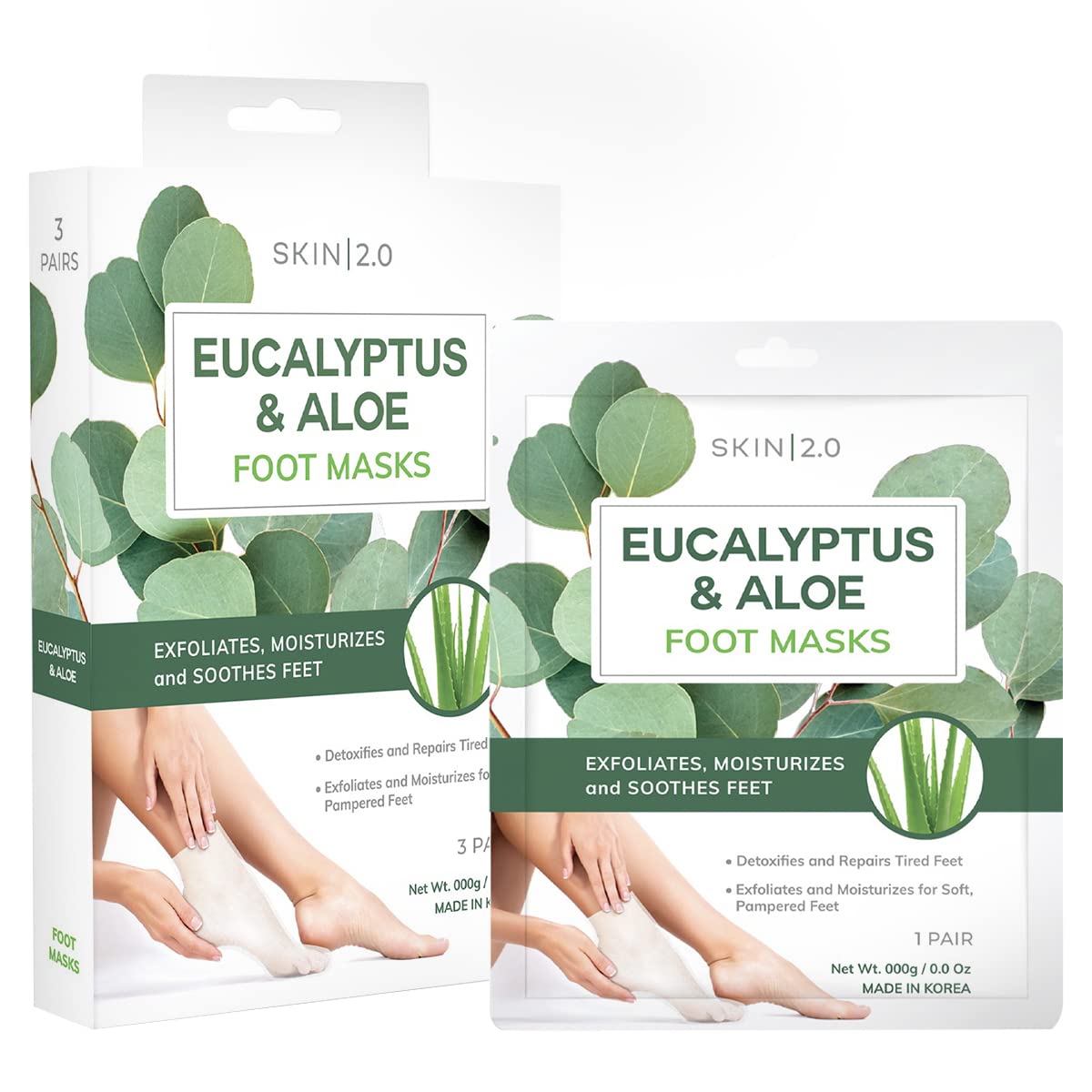 Skin 2.0 Eucalyptus and Aloe Foot Masks Moisturizing Socks
