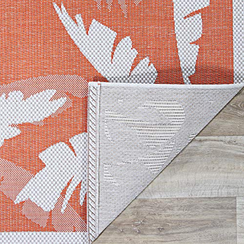 Couristan Monaco Indoor/Outdoor Area Rug For Patios, Decks, Kitchens, And Laundry Rooms, All-Weather, Pet-Friendly And Easy To Clean, Coastal Flora Pattern In Ivory-Orange, 2'3" X 7'10" Runner #TOP5