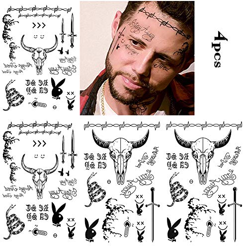 Face Tattoo,4 Sheets Halloween Temporary Tattoos Sticker, Halloween Costume Accessories,Parties Tattoos,Face Neck Hands Arm Tattoos Sticker