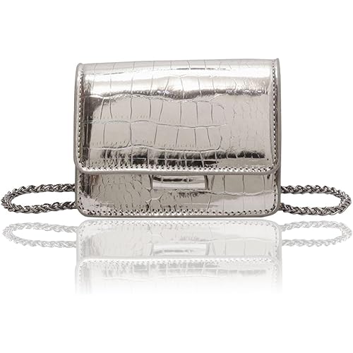 Small Crossbody Purse Bag for Women,Mini Cute Metallic Croc-Embossed Handbag with Chain Strap
