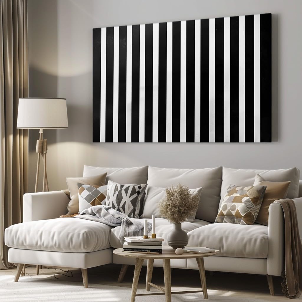 Mkbkli Women's Black/White Large Canvas Wall Art For Living Room Abstract Stripes Modern Painting Decor For Living Room Bedroom Office Bathroom, Decorative Picture Print For Teens Girls Home Poster 80X160cm