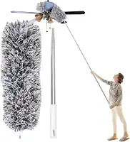 Espanador de Teto Telescópico Extensível Até 2,80 Metros de Microfibra Com Haste de Inox Para Limpeza de Teto, Persianas, Guarda Roupas, Casa, Escritório, Teias de Aranha.
