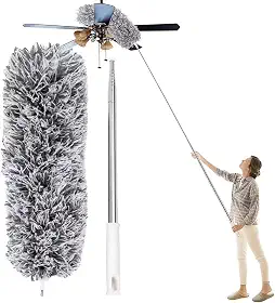 Espanador de Teto Telescópico Extensível Até 2,80 Metros de Microfibra Com Haste de Inox Para Limpeza de Teto, Persianas, Guarda Roupas, Casa, Escritório, Teias de Aranha.