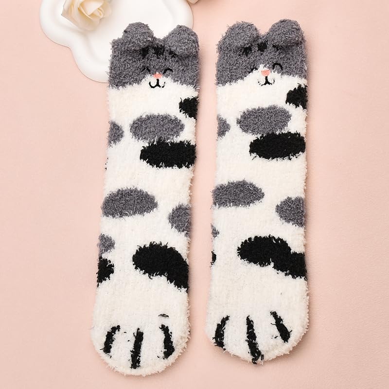 Fuzzy Cat Paw Socks for Women Men Funny Christmas Gifts for Teen Girls Boys Cozy Winter Crew Socks Cute Thick Sleeping Socks3