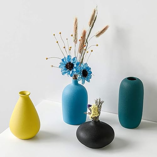 Miniatura 5 de Queenbox Jarrón pequeño de cerámica seca, jarrones nórdicos simples mate, mesa decorativa para habitación, cocina, oficina, centros de mesa, ramo,