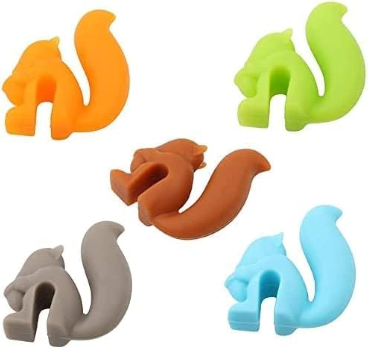 Zenarao Tea Bag Holder Cup, 5Pcs Cute Squirrel Shape Silicone Tea Bag Holder Cup, Squirrel Drink Markers, Tea Bag Holder for Cup Hanging Tool Mug Gift Set
