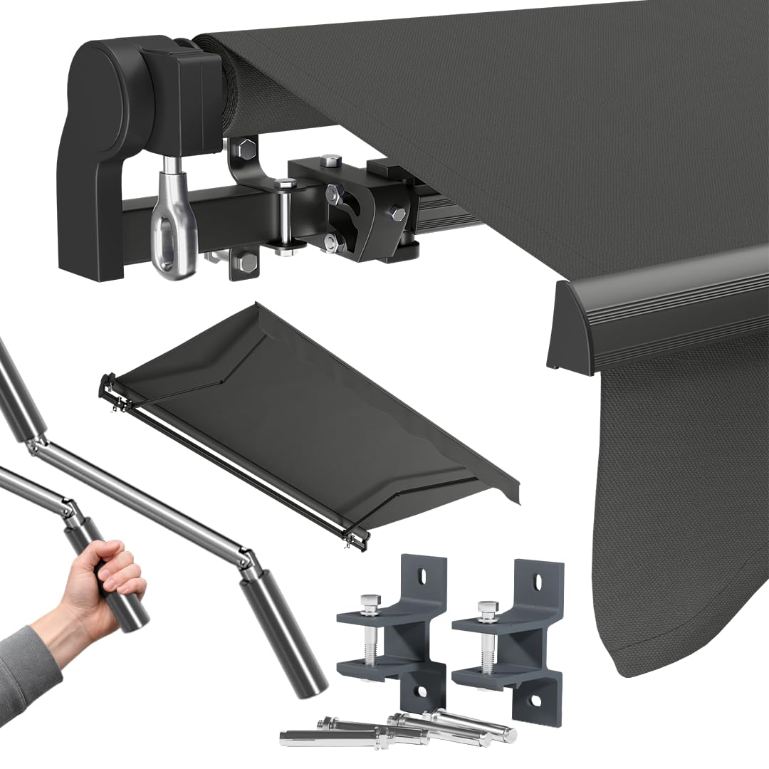 STEELSØN Kestria Markise für Balkon/Dachterrasse/Garten 200x150 cm – Gelenkarmmarkise Blickdicht & wetterfest – Außenrollo mit Kurbel aus Kunststoffgewebe – Sonnenmarkise mit Wandhalterung Anthrazit
