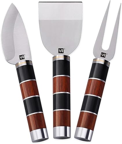 Miniatura 4 de YQ Juego de cuchillos de queso de 3 piezas para tablas de charcutería, juego de cuchillos de queso con mango de madera colorido para quesos suaves y
