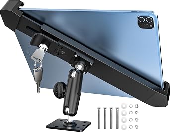 Locking Car Tablet Mount,Metal Adjustable Arm Anti-Theft iPad Holder for Commercial Fleet/Work Truck, Industrial Drill Base Dash Stand for iPad 11 Air Mini, ELD, Galaxy Tab, 7-11" Devices