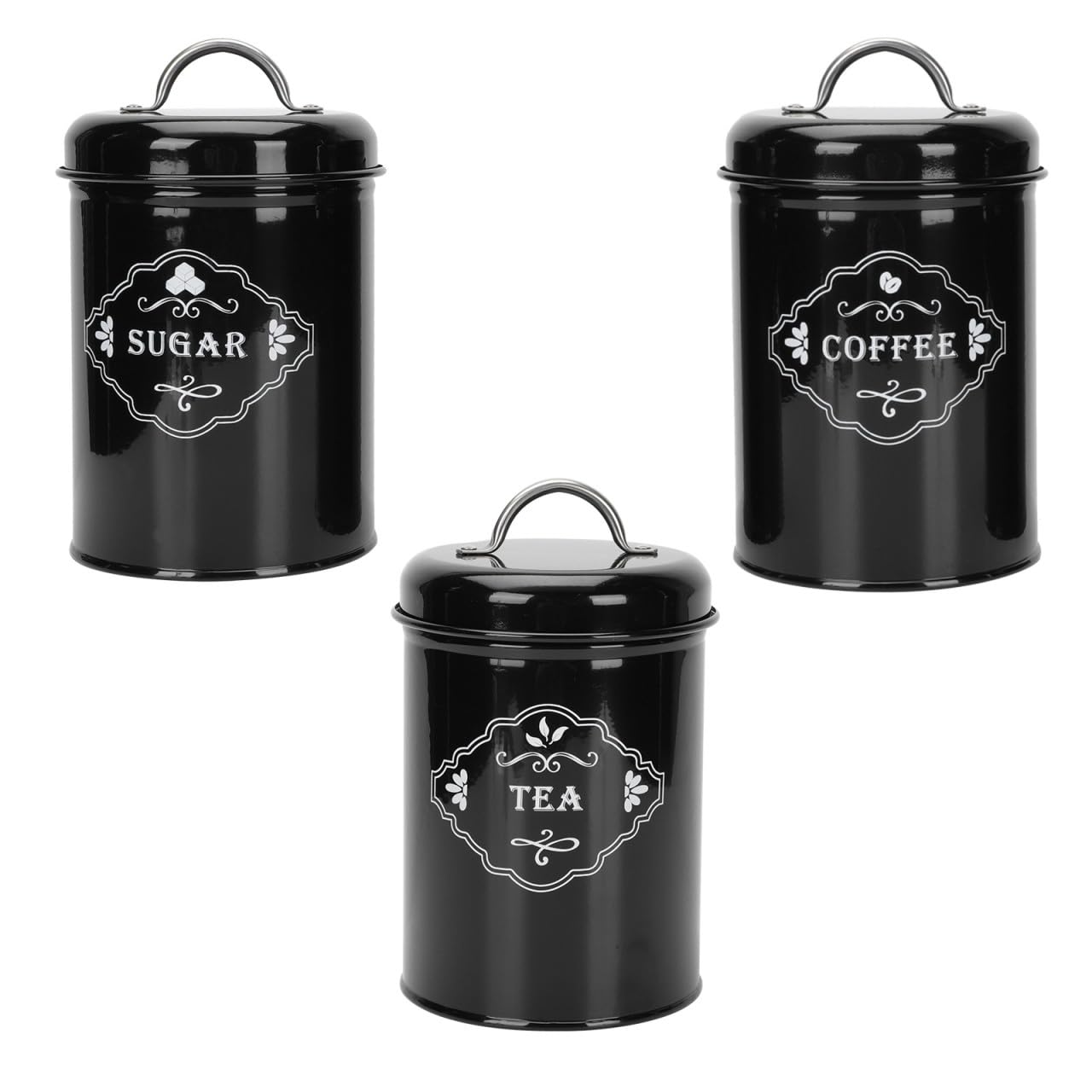 BESTOYARD Luftdichtes Vorratsdosen aus Eisen mit Schwarzer Farbe und Abgerundeten Kanten 3 Stück für Kaffee Tee und Süßigkeiten zum Backen und Reisen