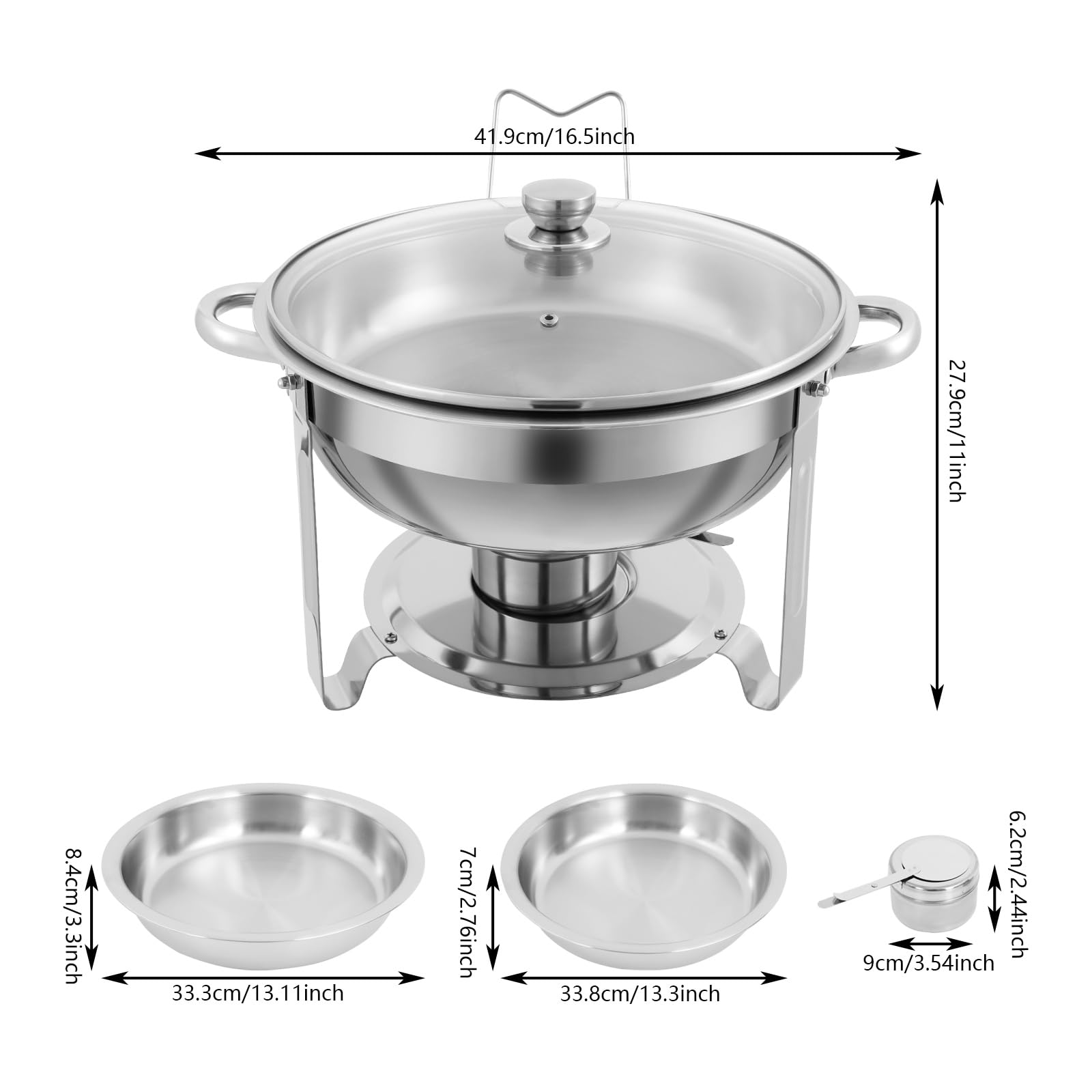 2 scaldavivande Buffetware Chafing Dish Argento con funzione di mantenimento del caldo adatto per buffet feste e alberghi