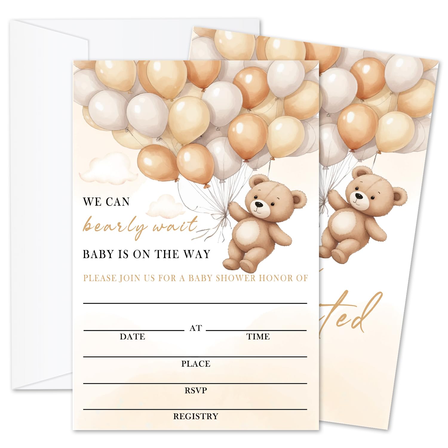 We Can Early Wait Baby Shower Invitations, 25 Sets Cute Bear Balloon Baby Shower Party Invitation with Envelopes, Gender Reveal Party Invite for Baby