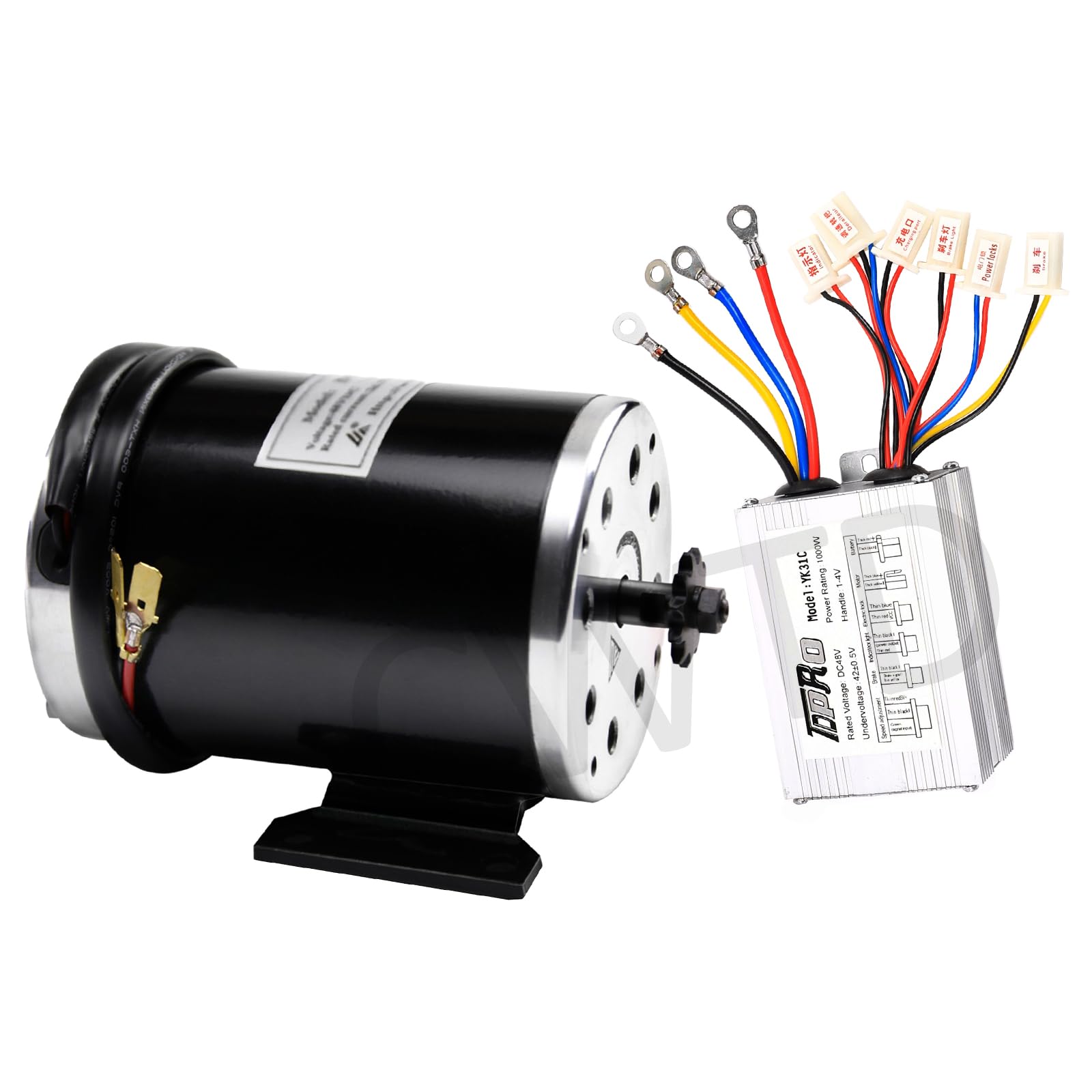CWTD 48V 1000W High-Torque Brushed Electric Motor and Controller Kit with 11 Teeth T8F Chain Sprocket - Ideal for Scooters, E-Bikes, Go-Karts, and Mini Bikes