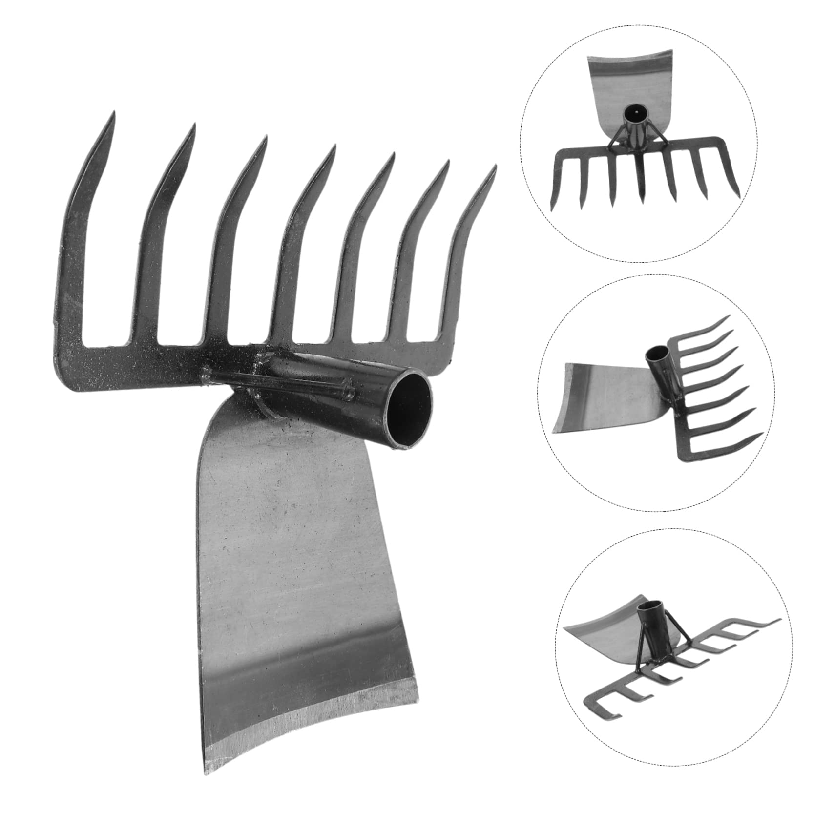 Attrezzo da Giardinaggio Multifunzione con Rastrello e Forca | Acciaio Inossidabile Nero, Design Robusto per Lavorare con Efficienza, per Orto e Piantine