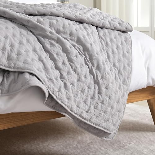 Miniatura 7 de Wistown Juego de ropa de cama reversible tamaño King, 3 piezas, suave y ligero, colcha para todas las estaciones, patrón de relieve manchado, gris