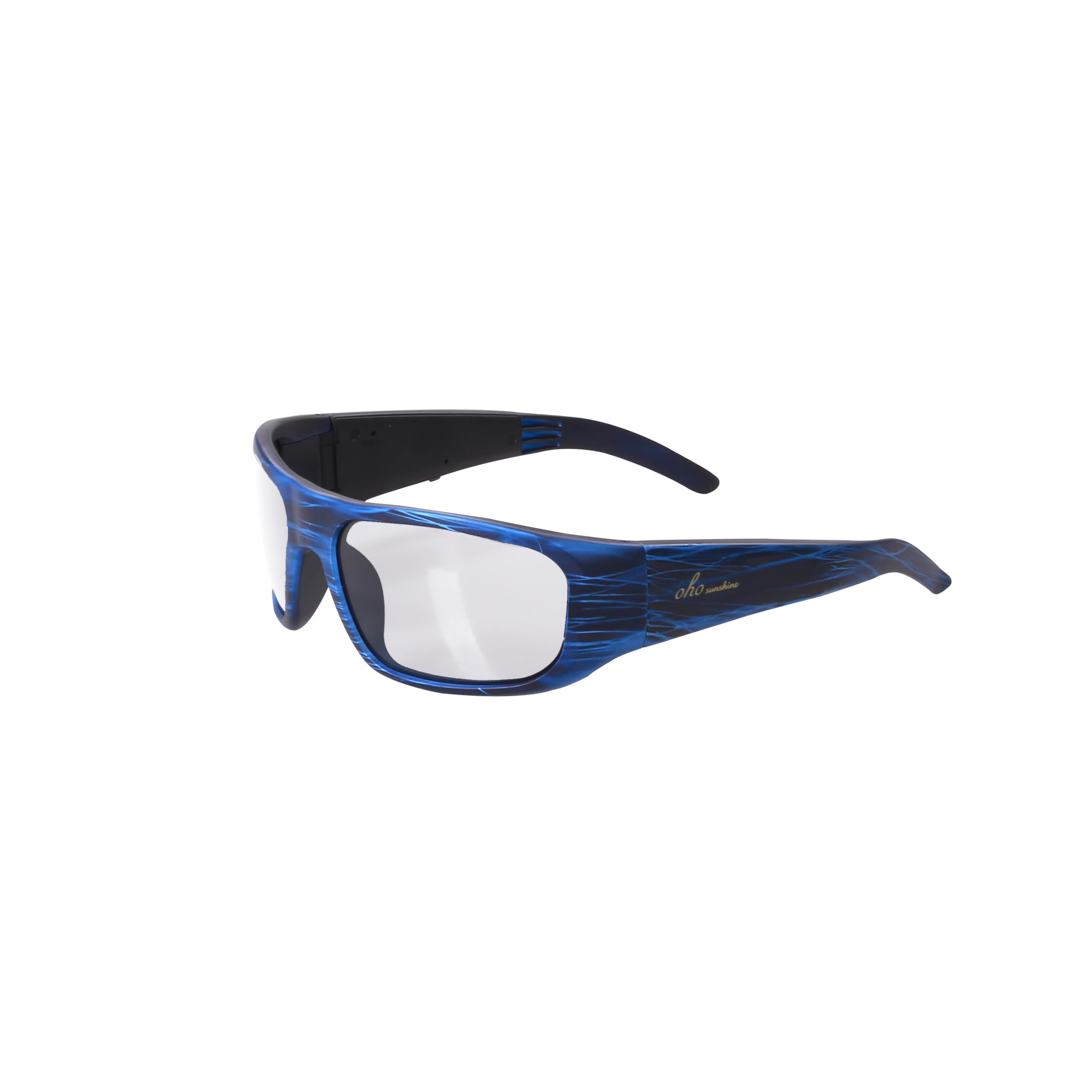 OhO Sunshine Smart Glasses Bluetooth Sunglasses with Ear Speakers, Outdoor UV Protection and Voice Control, Unisex, blue strip+clear lens