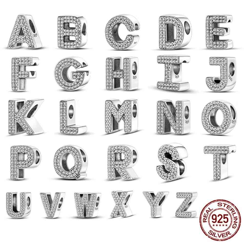BEEUVIP L Abalorios Charms Colgantes de Alfabeto Cuentas Plata de Ley 925 con Circonita cúbica Transparente Compatible con Pulsera Pandora & Europeo, Charms de Letra para Mujer El estilo C