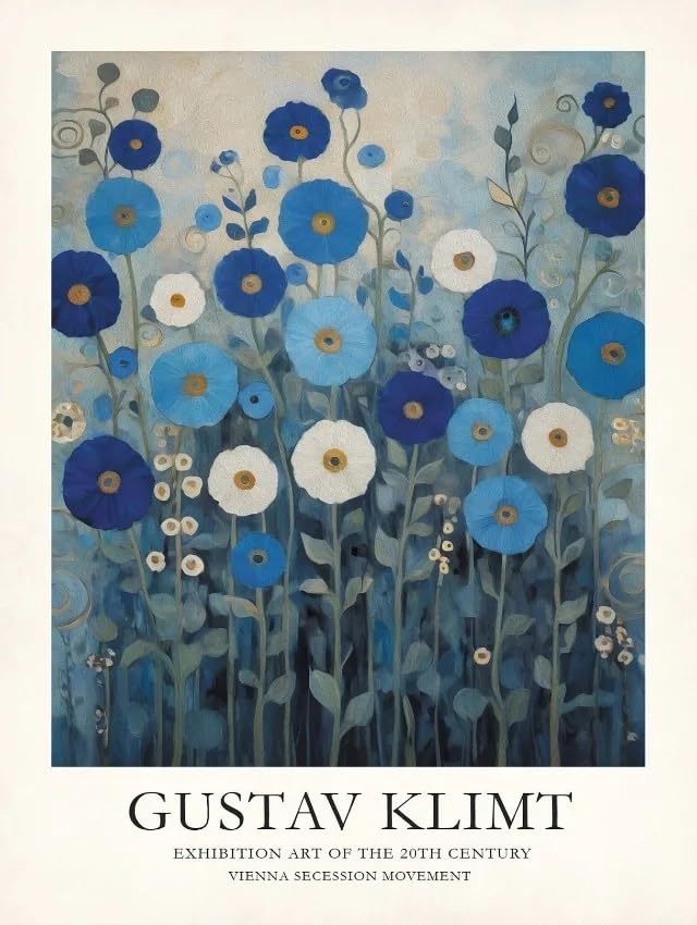 Amazon｜グスタフ・クリムトの花のポスタービンテージキャンバス絵画
