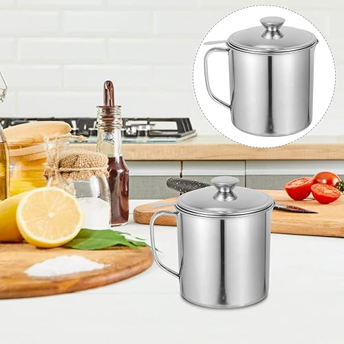 Miniatura 9 de UPKOCH Contenedor de grasa colador de aceite mango de acero inoxidable almacenamiento de aceite boca ancha a prueba de fugas contenedor de grasa de