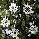 Halloscume 5 Pcs Christmas Crystal Beaded Snowflake Ornaments 3.2 Inch Clear Acrylic Pearls Beaded Hanging Ornaments Kits Christmas Tree Decorations for Winter Party Indoor Home Decorations(White)