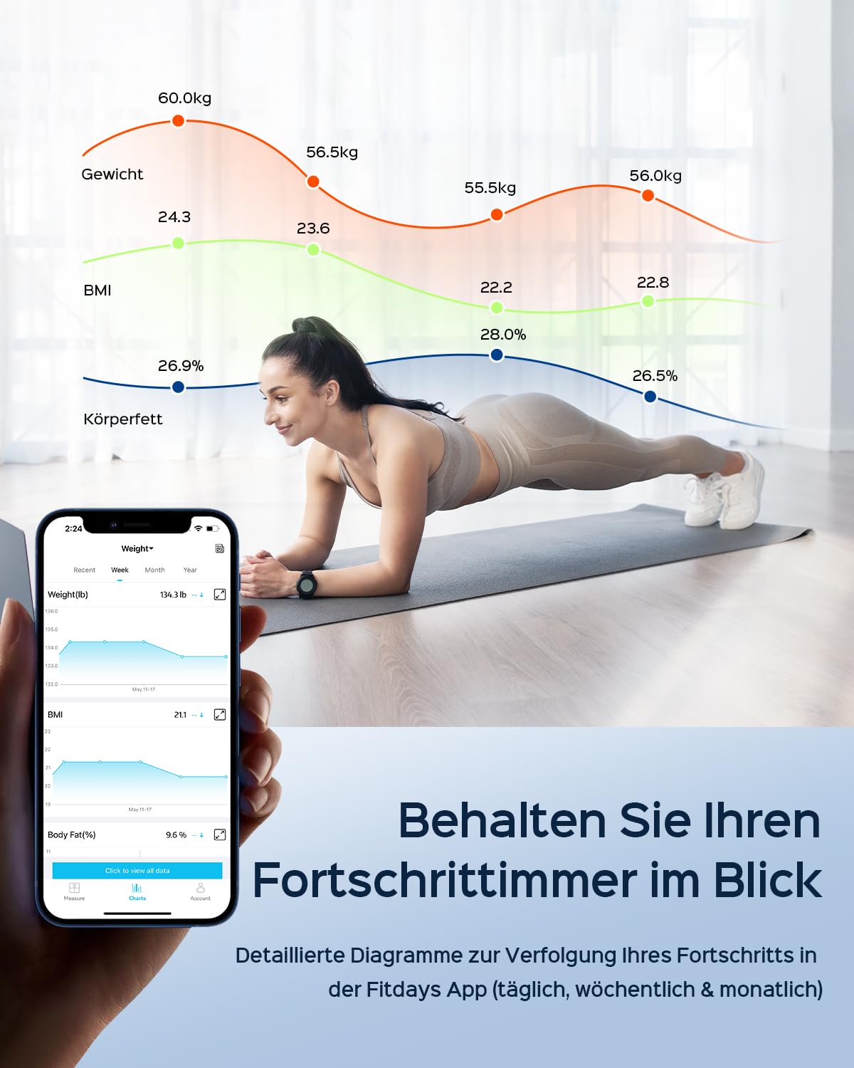 Körperfettwaage mit Handsensoren, 8 Elektrode Waage mit Körperfett und Muskelmasse, BMI, und 29 Körpermesswerte, Digitale Personenwaage mit Körperfettanalyse, Bluetooth App, VA-Display, 180 kg