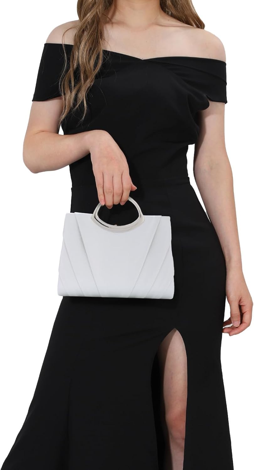 Oweisong Clutch Purse for Women Formal Vegan Leather Evening Bag Ruched Pleated Handbags for Wedding Guest
