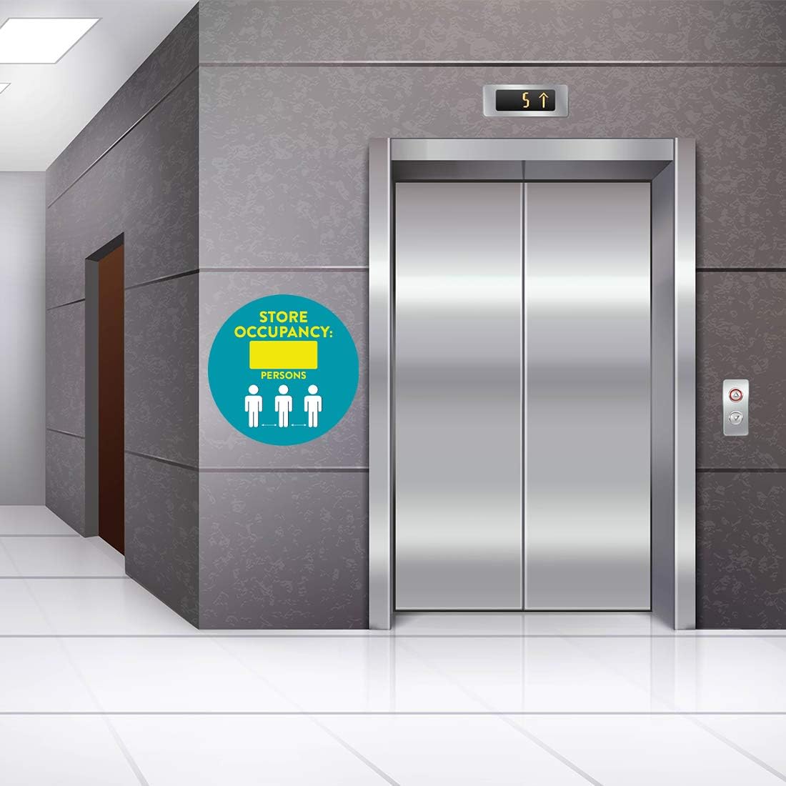 Andaz Press Custom Building Bathroom Office Social Distancing Maximum Occupancy Store Occupancy X Persons Business Signs, 50 Labels, 10-Pack 8" Round Labels + 40-Pack 2" Circle Vinyl Sticker Decals