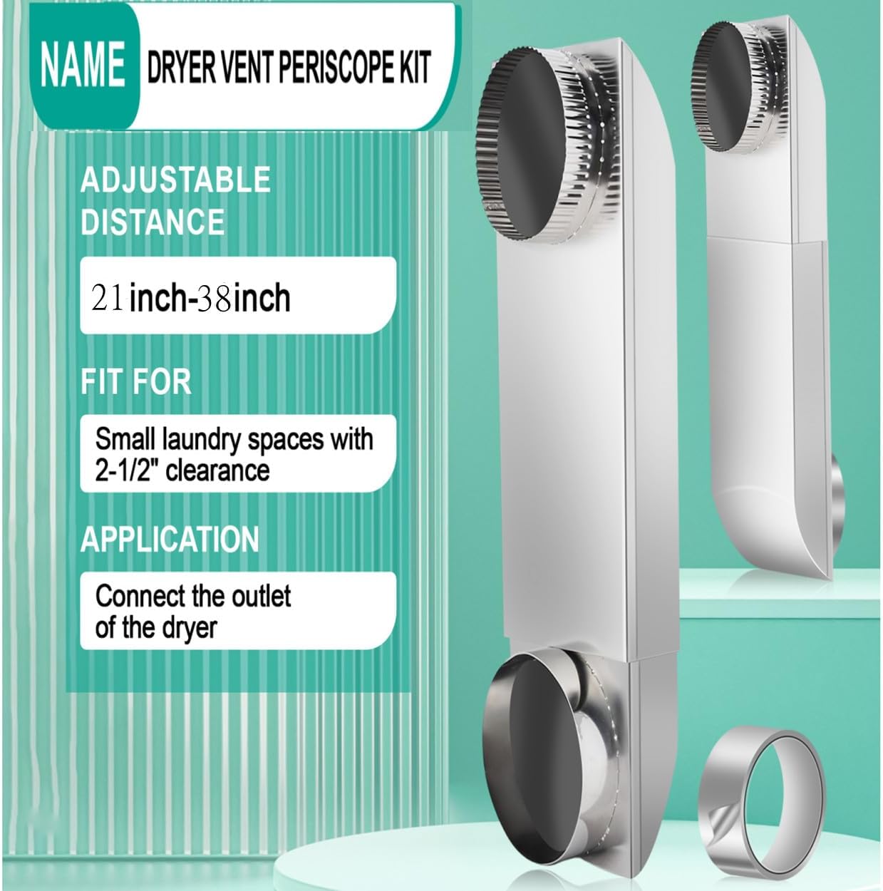 OEM Stainless Steel Adjustable Dryer Vent (21-38 Inch) for Whirlpool, LG & All 4" Dryers – Slim Periscope Design, Corrosion-Resistant with Aluminum Foil Tape – Tight Space & Wall-Mount Solution