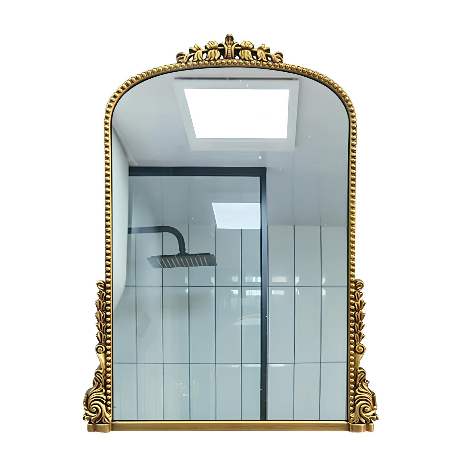 FGXHHS Antique Baroque Mirror For Wall With Frame, Arched Standing Bathroom Living Room Fireplace Entryway Hallway Tabletop(Champagne)