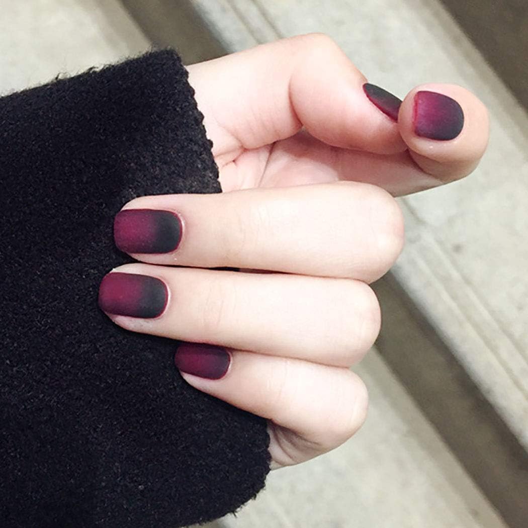 Fairvir Matte Fake Nails Gradient Red Square Acrylic Black False Nail Fashion Party Prom Clip Press on Nails for Women and Girls(24Pcs) - Image 5