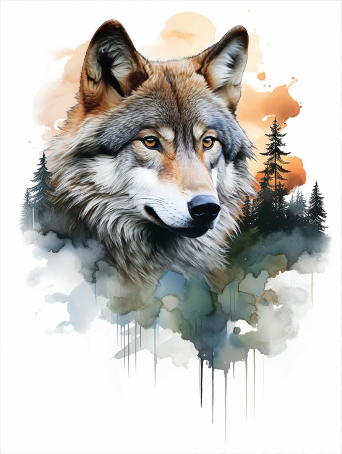 Rqwybcaxn DIY Latch Hook Rug Making Kits Watercolor Wolf 55x75cm