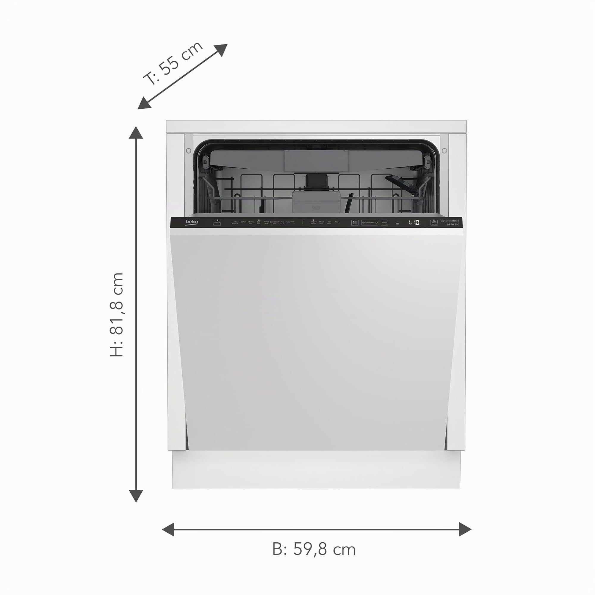Beko BDIN38440 - Lavastoviglie da incasso, 60 cm, completamente integrato, per 14 soffitti su misura, 3 lavelli, 5 temperature, velocità+, asciugatura SteamGloss, CornerIntense, TrayWash