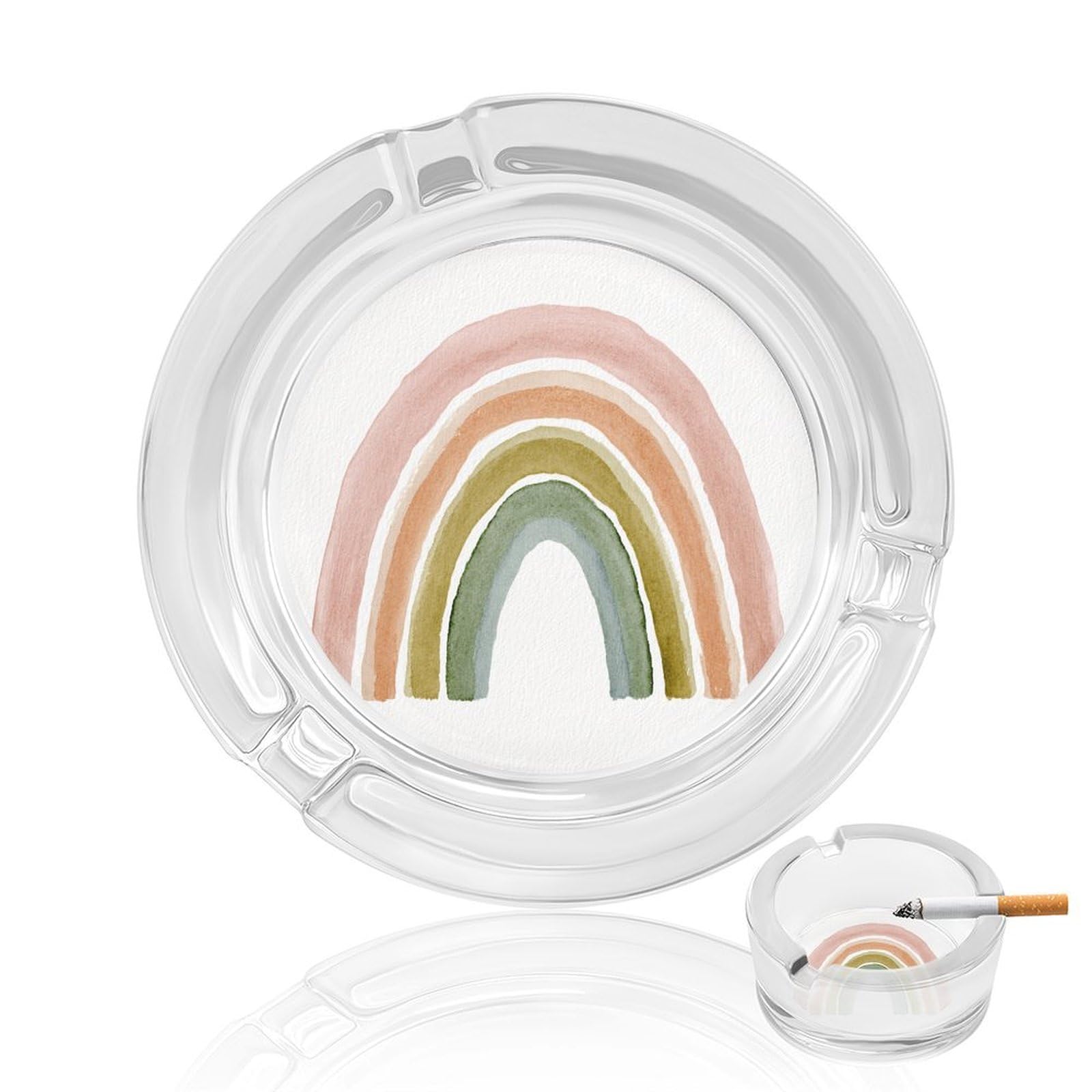 Soft Pastel Watercolour Rainbow in Pink Peach Glass Ashtray for Cigarettes Portable Decorative Ash Trays for Home Office Decor