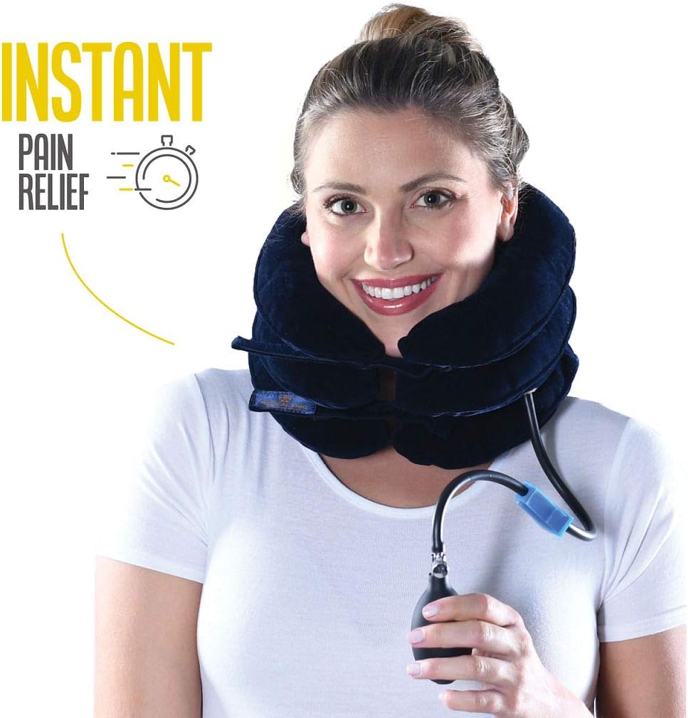 Cervical Neck Traction Device - Inflatable and Adjustable Cervical Traction - Neck Traction Device Will Help for Neck Stretcher and Support, Spine Alignment, Chiropractic Chronic Neck Pain Relief
