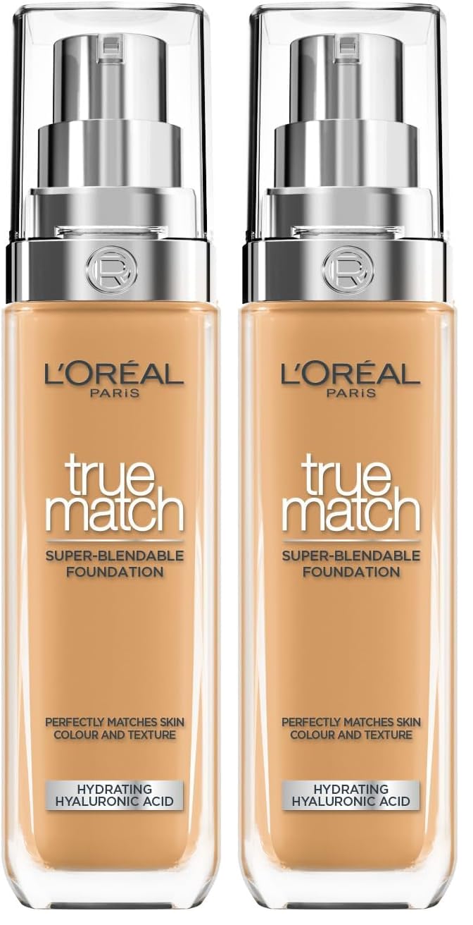 L'Oréal Paris Make up, Flüssige Foundation mit Hyaluron und Aloe Vera, True Match Make-Up, 6.5.D/6.5.W Warm Medium (Packung mit 2)